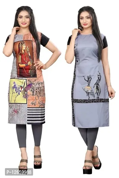 Elegant Crepe Printed Kurta For Women- Pack Of 2