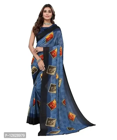 Elite Georgette Framed Printed Saree with Blouse Piece For Women-thumb0