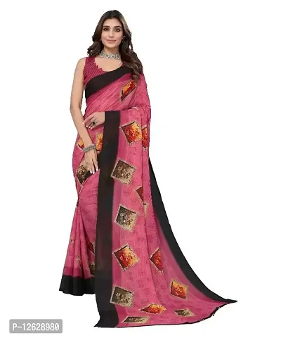 Elite Georgette Framed Printed Saree with Blouse Piece For Women-thumb0