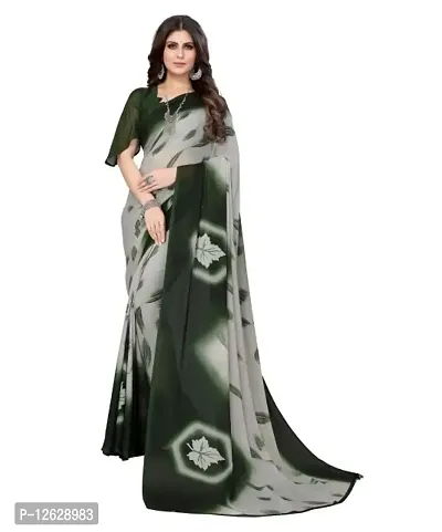 Elite Georgette Framed Printed Saree with Blouse Piece For Women-thumb0