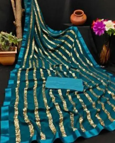 Georgette Sequence Work Saree With Blouse Piece