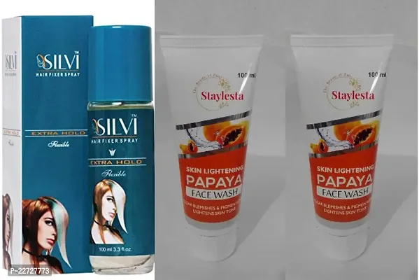 Silvi hair fixer Spray  Staylesta Papaya Face Wash Combo