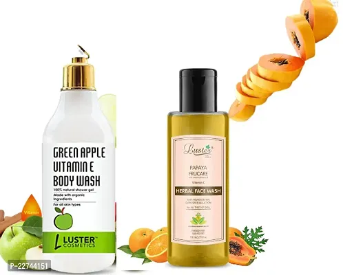 Luster Green Apple Vitamin E Body Wash  Luster Papaya Frucare Vitamin E Face Wash