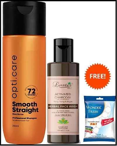 Smooth Straight Shampoo-1  Luster Activated Charcoal Harbal Face Wash-1 With Free wonder fresh naphthalene balls