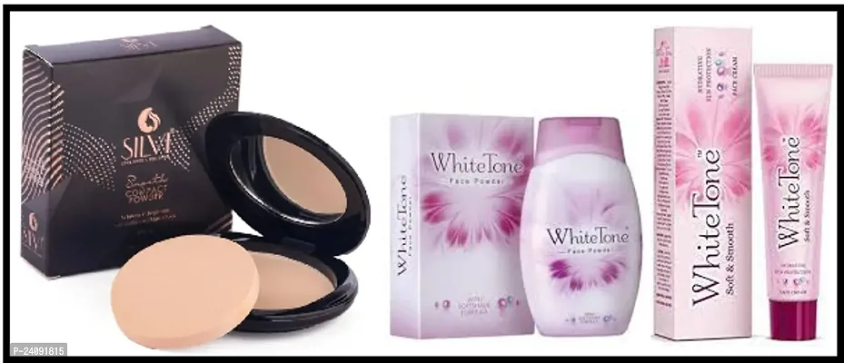 Silvi Smooth Compact POWDER-1  WhiteTone Face Powder-1  Whitetone Soft  Smooth face cream -1 PC 2