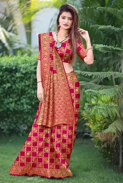 Must Have Art Silk Saree with Blouse piece 