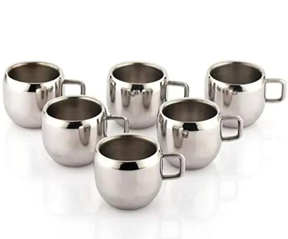 Steel Tea  Coffee Cup Double Walled Tea Cup 6 Pcs 90 ml