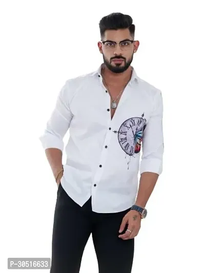 Men Cotton Regular Fit Clock Printed Casual Shirt-thumb0