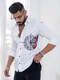 Men Cotton Regular Fit Clock Printed Casual Shirt-thumb1