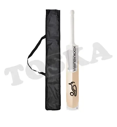 TOSKA Full Size Tennis Ball Kookaburra Cricket Bat with Bat Cover for Rubber/Plastic/Cosco Ball (Men|Women) (White)