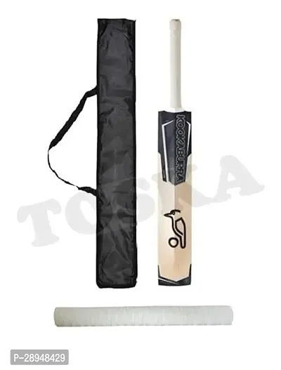 TOSKA Full Size Tennis Ball Kookaburra Cricket Bat and One Grip and Bat Cover for Rubber/Plastic/Cosco Ball (Men|Women) (Black.W)-thumb0