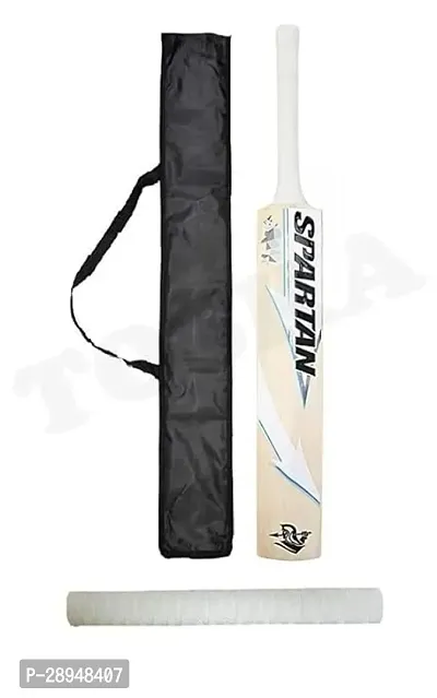 TOSKA Cricket Bat Full Size Popular Willow Spartan Cricket Bat and One Grip and Bat Cover for Tennis Ball, Leather Ball Rubber Ball, Plastic Ball (Men|Women) (White Blue)-thumb0