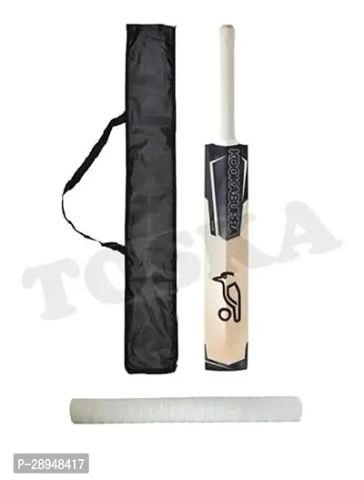TOSKA Cricket Bat Full Size Popular Willow Kookaburra Cricket Bat and One Grip and Bat Cover for Tennis Ball, Leather Ball Rubber Ball, Plastic Ball (Men|Women) (Black.W)-thumb0