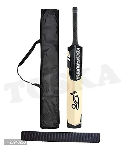 TOSKA Full Size Kookaburra Cricket Bat and One Grip and Bat Cover for All Hard and Soft Tennis Ball/Leather Ball Cricket Bat (Men|Women) (Black)-thumb0