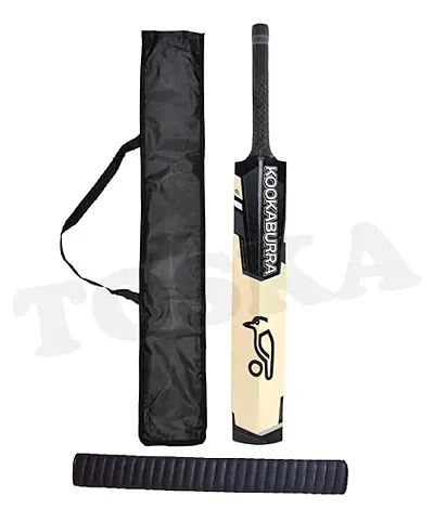 TOSKA Full Size Kookaburra Cricket Bat and One Grip and Bat Cover for All Hard and Soft Tennis Ball/Leather Ball Cricket Bat (Men|Women) (Black)