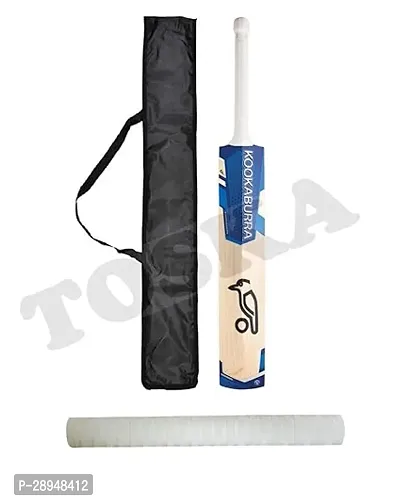 TOSKA Cricket Bat Full Size Popular Willow Kookaburra Cricket Bat and One Grip and Bat Cover for Tennis Ball, Leather Ball Rubber Ball, Plastic Ball (Men|Women) (Blue.W)-thumb0