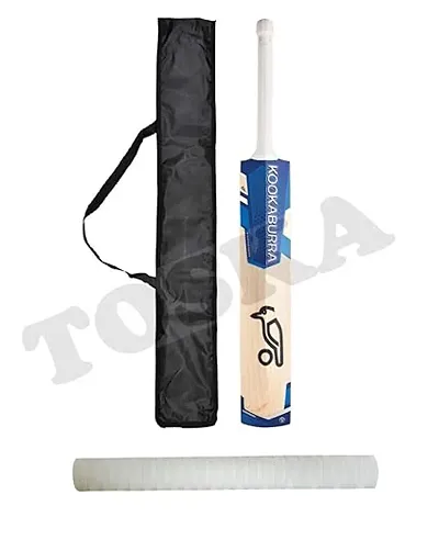 TOSKA Cricket Bat Full Size Popular Willow Kookaburra Cricket Bat and One Grip and Bat Cover for Tennis Ball, Leather Ball Rubber Ball, Plastic Ball (Men|Women) (Blue.W)