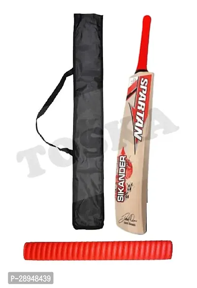 TOSKA Full Size Tennis Ball Spartan Cricket Bat and One Grip and Bat Cover for Rubber/Plastic/Cosco Ball (Men|Women) (Red)-thumb0