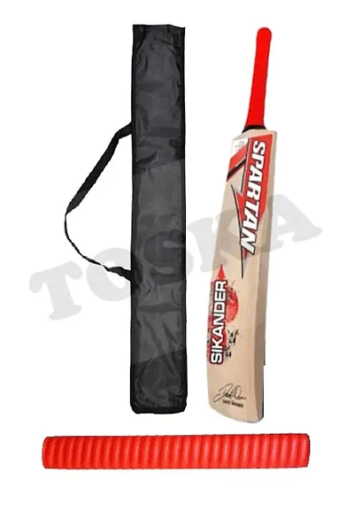 TOSKA Full Size Tennis Ball Spartan Cricket Bat and One Grip and Bat Cover for Rubber/Plastic/Cosco Ball (Men|Women) (Red)