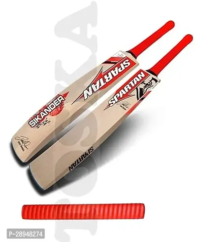 TOSKA Full Size Spartan Cricket Bat with Extra One Grip for All Hard and Soft Tennis Ball/Leather Ball Cricket Bat (Men|Women) (Red)-thumb0