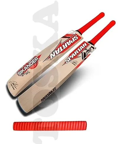 TOSKA Full Size Spartan Cricket Bat with Extra One Grip for All Hard and Soft Tennis Ball/Leather Ball Cricket Bat (Men|Women) (Red)
