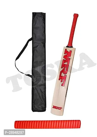 TOSKA Cricket Bat Full Size Popular Willow MRF Cricket Bat and One Grip and Bat Cover for Tennis Ball | Rubber Ball | Plastic Ball (Men|Women) (Red)-thumb0