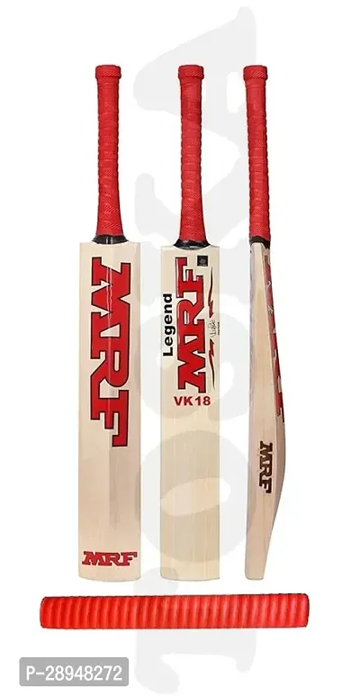 TOSKA Full Size MRF Cricket Bat with Extra One Grip for All Hard and Soft Tennis Ball/Plastic Ball Cricket Bat (Men|Women) (Red)-thumb0