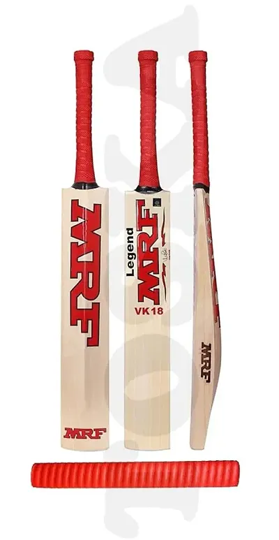 TOSKA Full Size MRF Cricket Bat with Extra One Grip for All Hard and Soft Tennis Ball/Plastic Ball Cricket Bat (Men|Women) (Red)