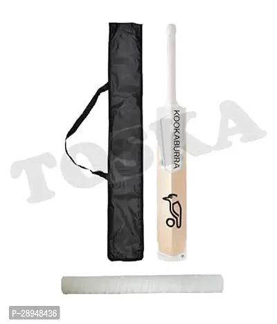 TOSKA Full Size Tennis Ball Kookaburra Cricket Bat and One Grip and Bat Cover for Rubber/Plastic/Cosco Ball (Men|Women) (White)-thumb0