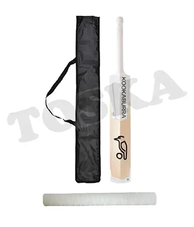 TOSKA Full Size Tennis Ball Kookaburra Cricket Bat and One Grip and Bat Cover for Rubber/Plastic/Cosco Ball (Men|Women) (White)