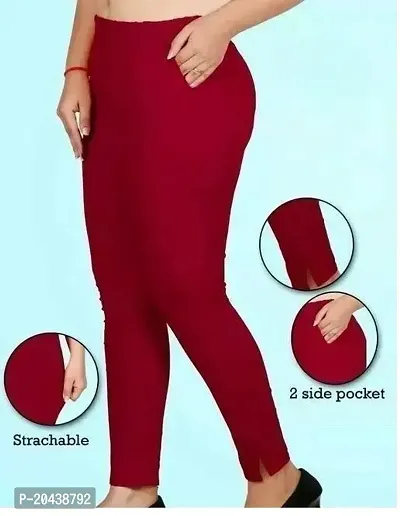Elegant Maroon Cotton Lycra Solid Regular Fit legging For Women-thumb0