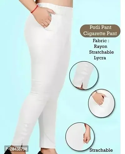 Elegant White Cotton Lycra Solid Regular Fit legging For Women-thumb0