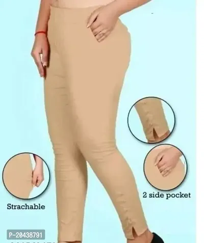 Elegant Beige Cotton Lycra Solid Regular Fit legging For Women-thumb0