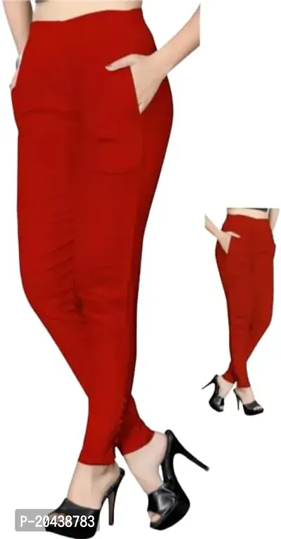Elegant Maroon Cotton Blend Solid Regular Fit legging For Women-thumb0