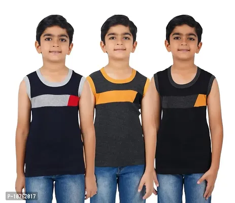 Kids Boy's Premium Sleeveless Vest Smooth and Comfort Fit for All Season (Pack of 3) (70, Black,Navy Blue,Charcol Melange)