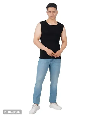 Men's Premium Sleeveless Modern Cotton Gym Vest Round Neck Slim Fit for All Season (Pack of 2) (XL, Black.RED)-thumb3