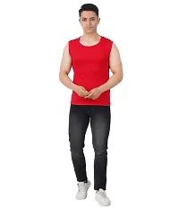 Men's Premium Sleeveless Modern Cotton Gym Vest Round Neck Slim Fit for All Season (Pack of 1) (M, RED)-thumb1