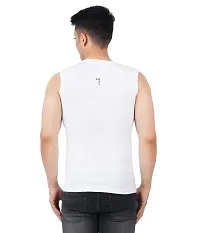 Men's Premium Sleeveless Modern Cotton Gym Vest Round Neck Slim Fit for All Season (Pack of 1) (M, White)-thumb2