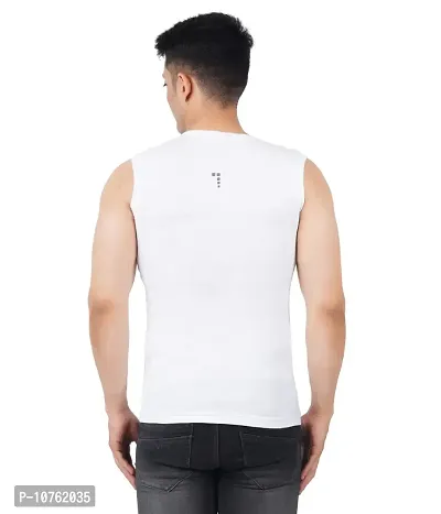 Men's Premium Sleeveless Modern Cotton Gym Vest Round Neck Slim Fit for All Season (Pack of 1) (M, White)-thumb3