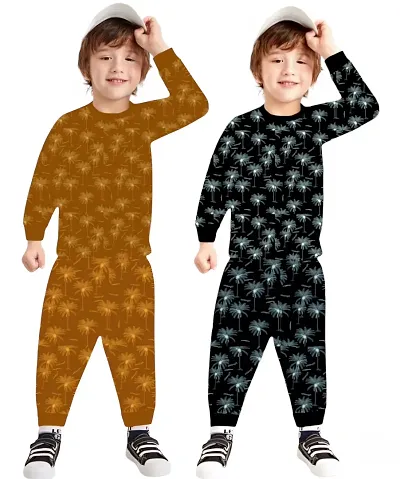 Stylish Multicoloured Cotton Sleep Wear Top With Bottom Set For Kids