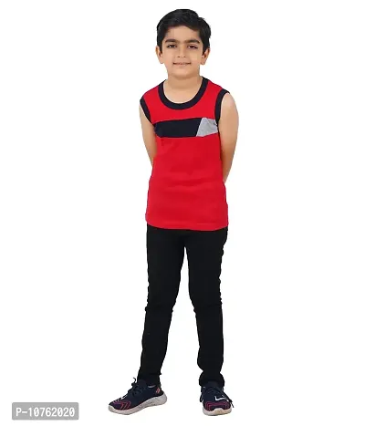 Kids Boy's Premium Sleeveless Vest Smooth and Comfort Fit for All Season (Pack of 3) (65, Black,RED,Melange)-thumb3