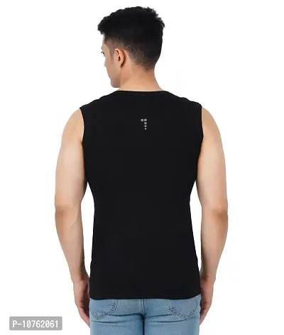 Men's Premium Sleeveless Modern Cotton Gym Vest Round Neck Slim Fit for All Season (Pack of 1) (S, Black)-thumb5