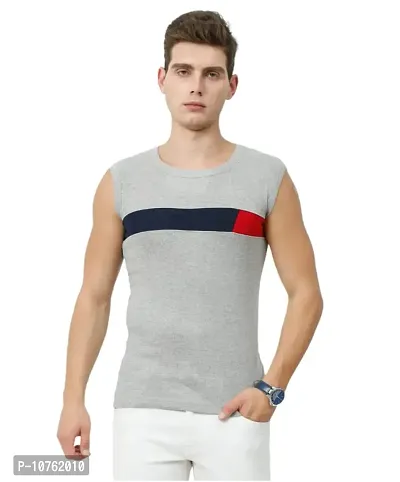 Men's Premium Sleeveless Modern Cotton Gym Vest Round Neck Slim Fit 1014 (Pack of 1)-thumb0