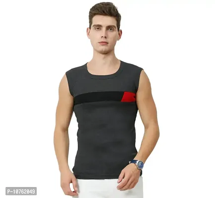Men's Premium Sleeveless Modern Cotton Gym Vest Round Neck Slim Fit 1014 (Pack of 2)-thumb5