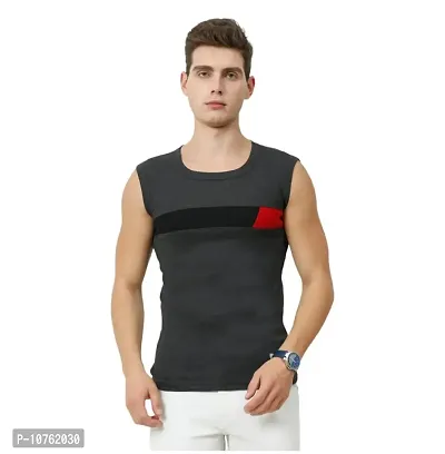 Men's Premium Sleeveless Modern Cotton Gym Vest Round Neck Slim Fit 1014 (Pack of 1)-thumb0