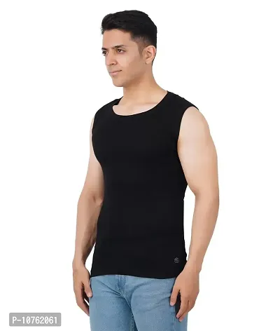 Men's Premium Sleeveless Modern Cotton Gym Vest Round Neck Slim Fit for All Season (Pack of 1) (S, Black)-thumb0