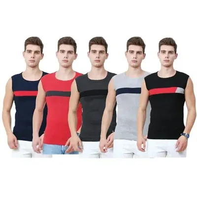Men's Premium Sleeveless Modern Cotton Gym Vest Round Neck Slim Fit 1014 (Pack of 5)