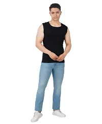 Men's Premium Sleeveless Modern Cotton Gym Vest Round Neck Slim Fit for All Season (Pack of 2) (S, Melange.Black)-thumb1