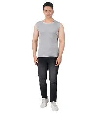 Men's Premium Sleeveless Modern Cotton Gym Vest Round Neck Slim Fit for All Season (Pack of 2) (S, Melange.Black)-thumb4