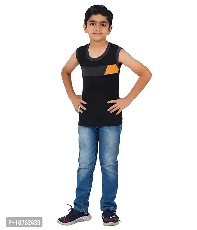 Kids Boy's Premium Sleeveless Vest Smooth and Comfort Fit for All Season (Pack of 3) (70, Black,Melange,Charcol Melange)-thumb5
